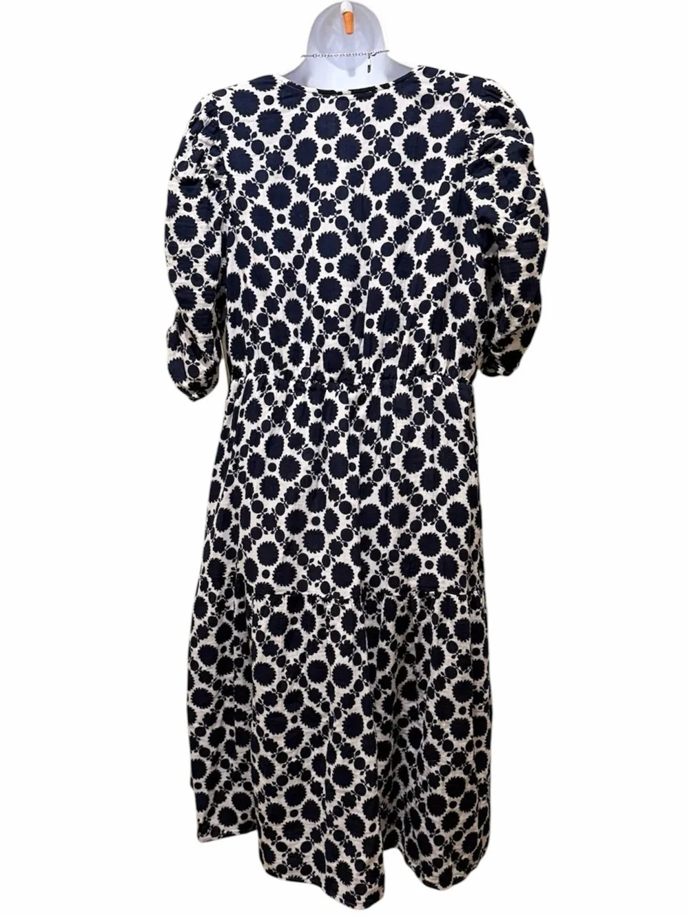 NWT Time and Tru Women's Cotton Tiered Dark Navy Dot Tile Midi Dress- XL 16/18 - Picture 5 of 9